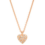 14K Rose Gold Mini Reversible Diamond and Gold Puffy Heart Necklace