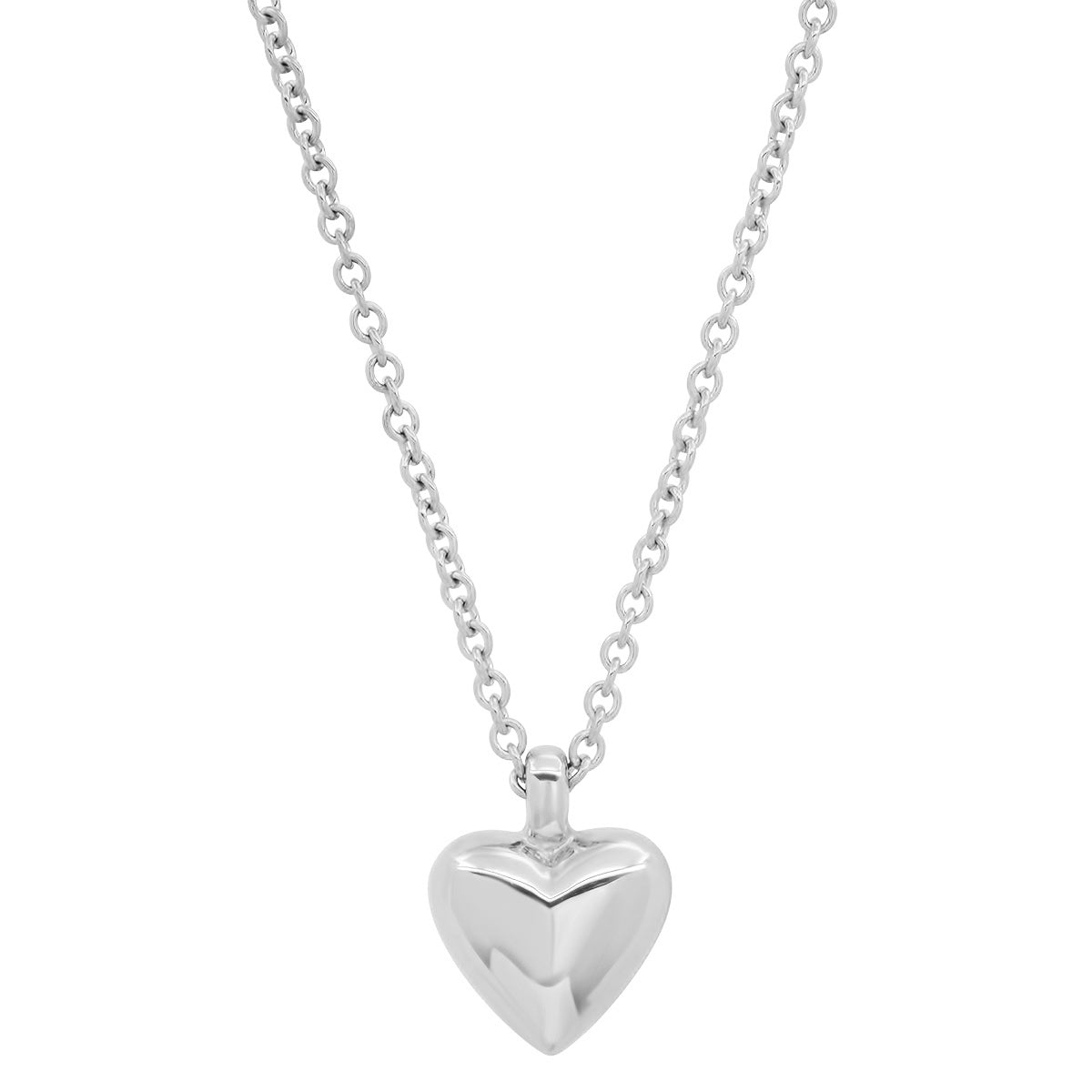14K White Gold Mini Reversible Diamond and Gold Puffy Heart Necklace