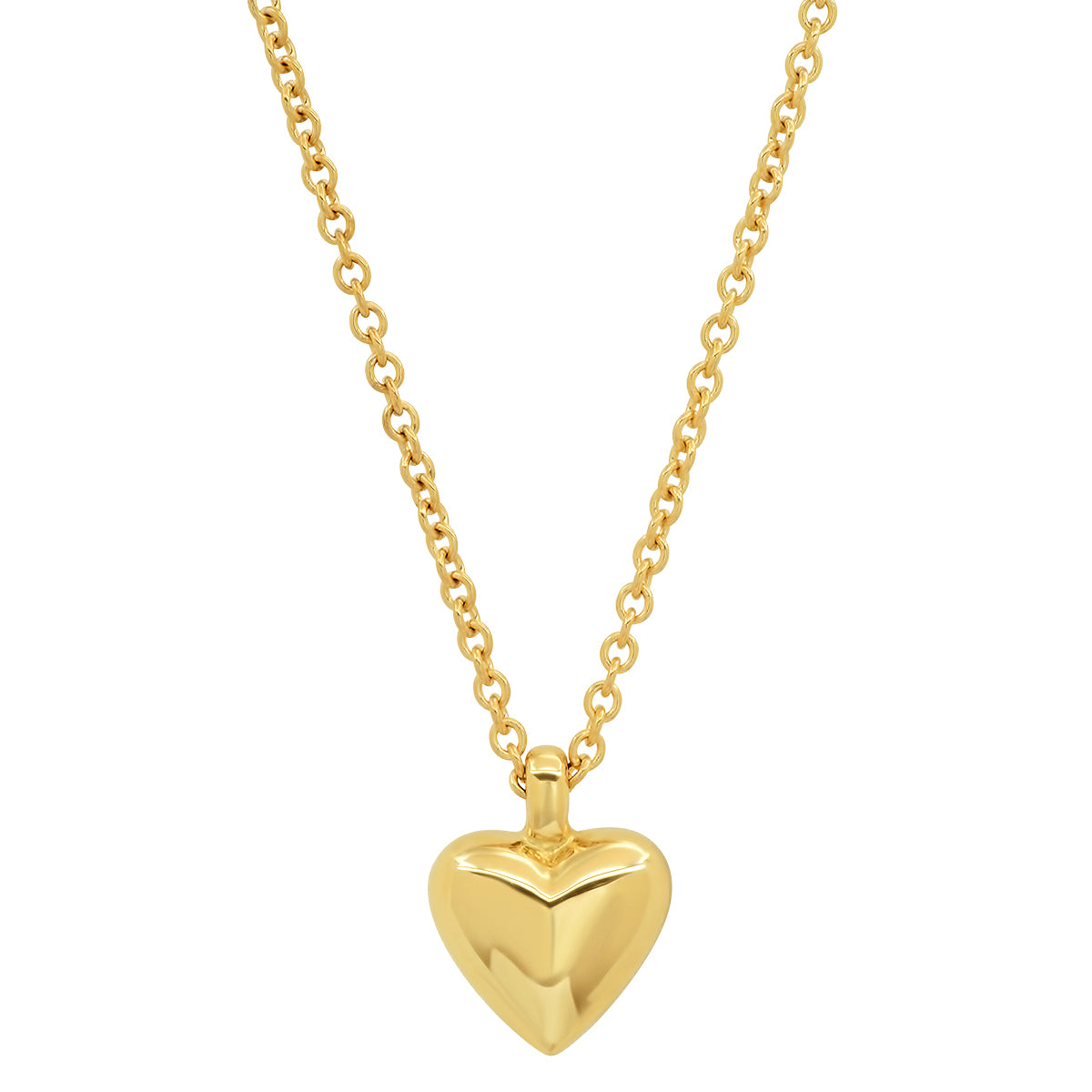 14K Yellow Gold Mini Reversible Diamond and Gold Puffy Heart Necklace