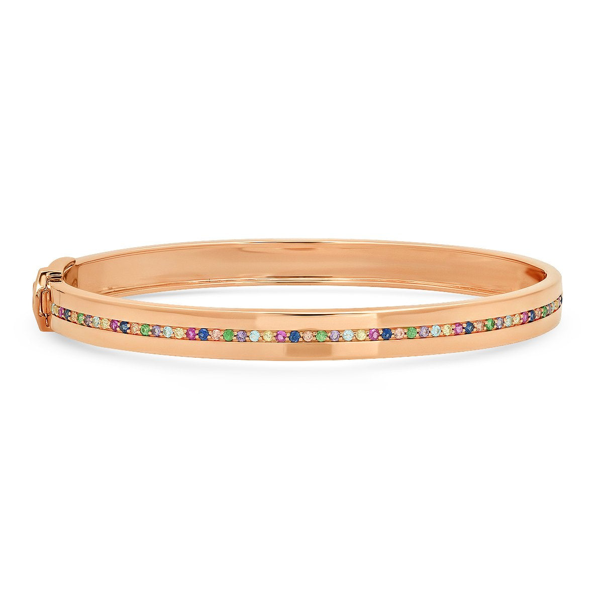 14K Rose Gold Bangle with Multi Colored Row