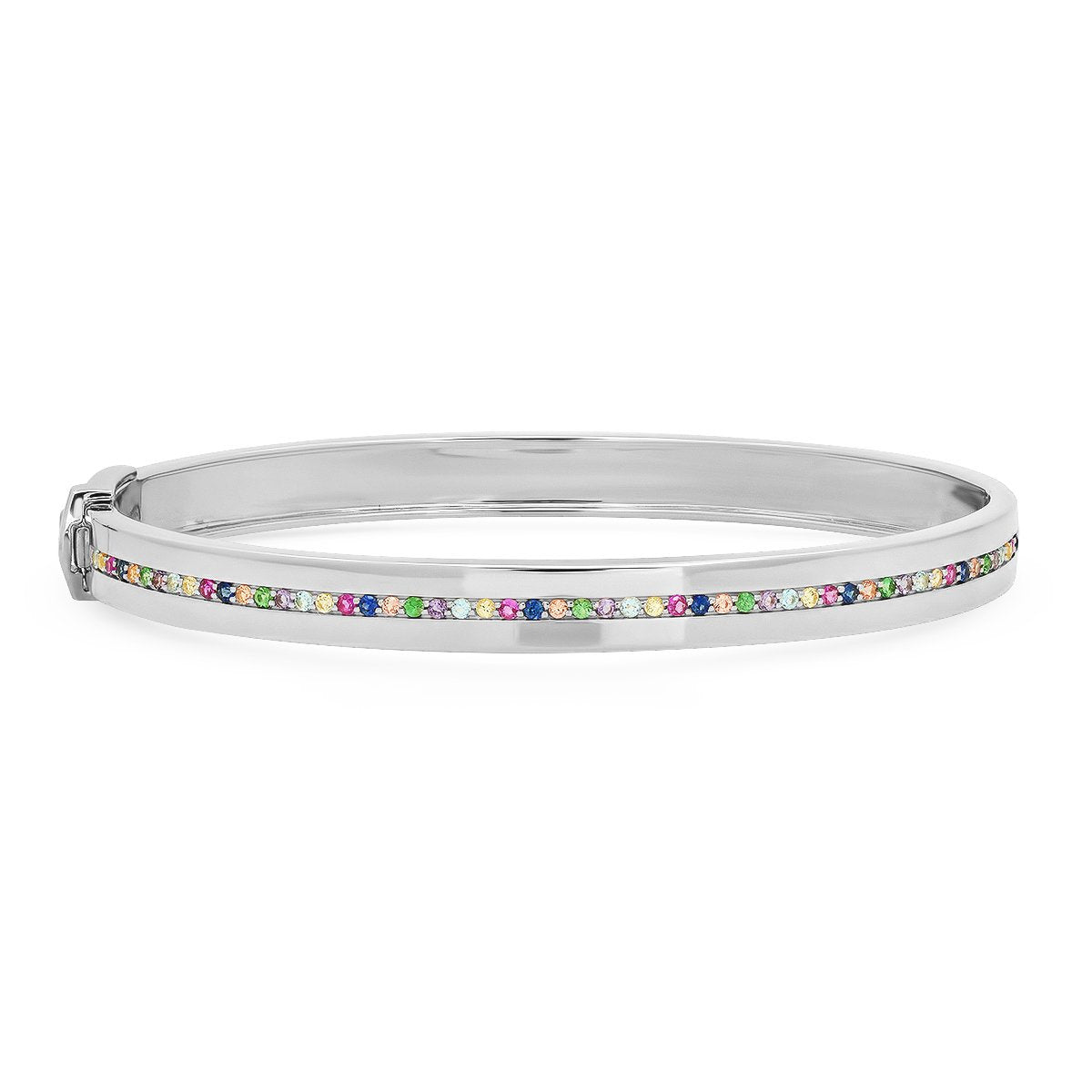 14K White Gold Bangle with Multi Colored Row