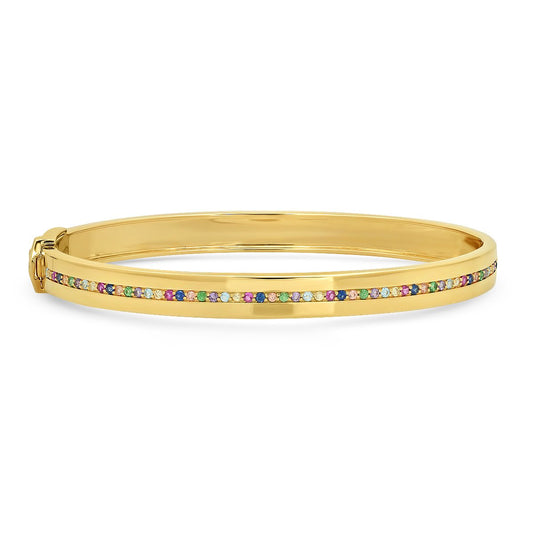 14K Yellow Gold Bangle with Multi Colored Row