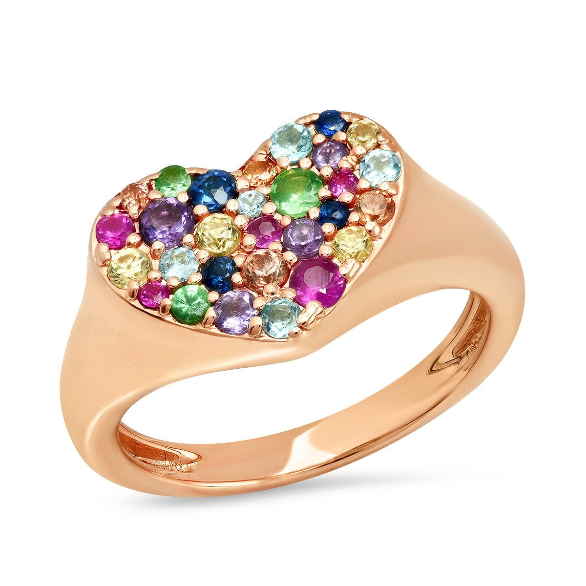 14K Rose Gold Multi Colored Smushed  Heart Pinky Ring