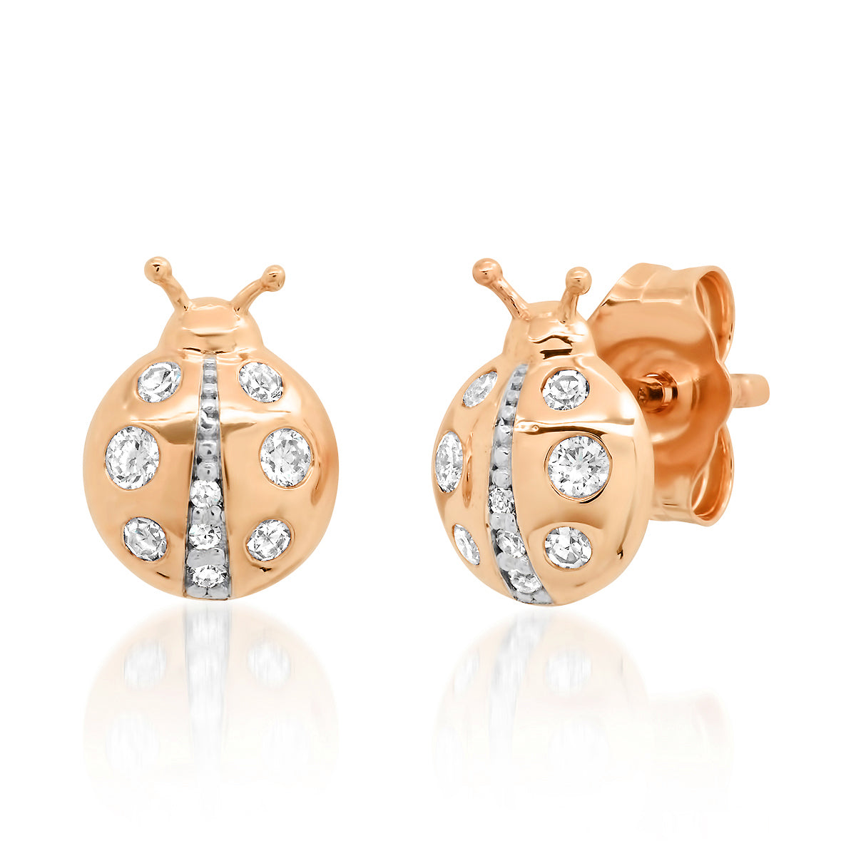 14K Rose Gold Diamond Ladybug Studs