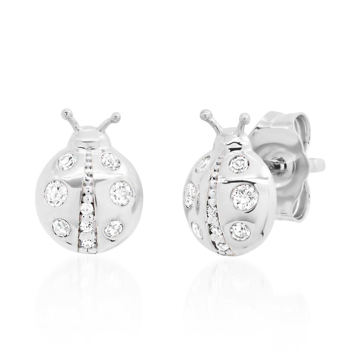 14K White Gold Diamond Ladybug Studs