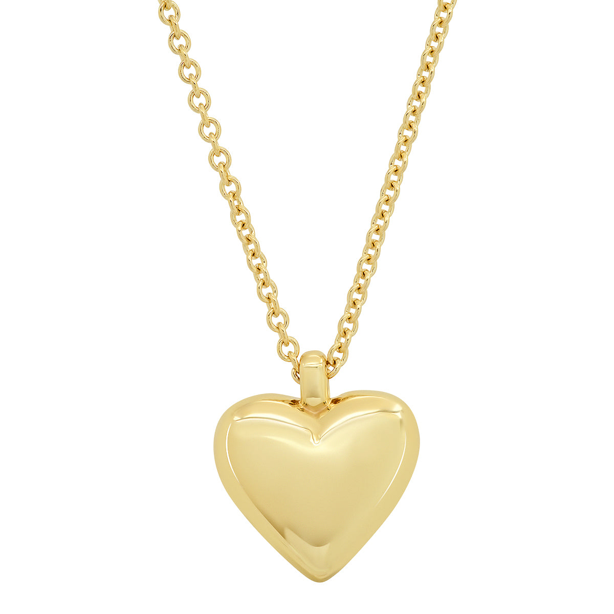 14K Yellow Gold Small Reversible Diamond and Gold Puffy Heart Necklace