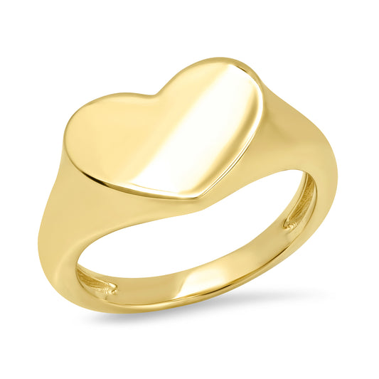 14K Yellow Gold Smushed Heart Pinky Ring