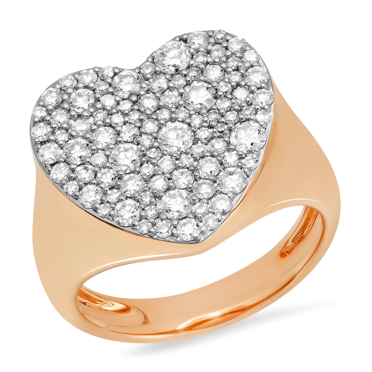 14K Rose Gold Diamond Heart Signet Ring