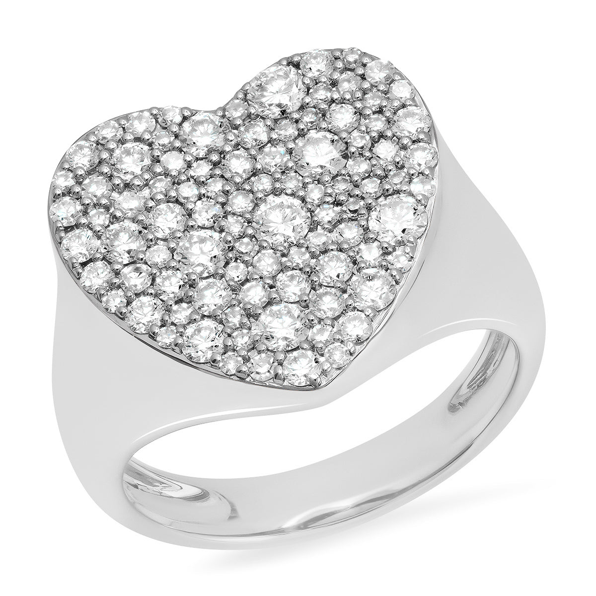 14K White Gold Diamond Heart Signet Ring