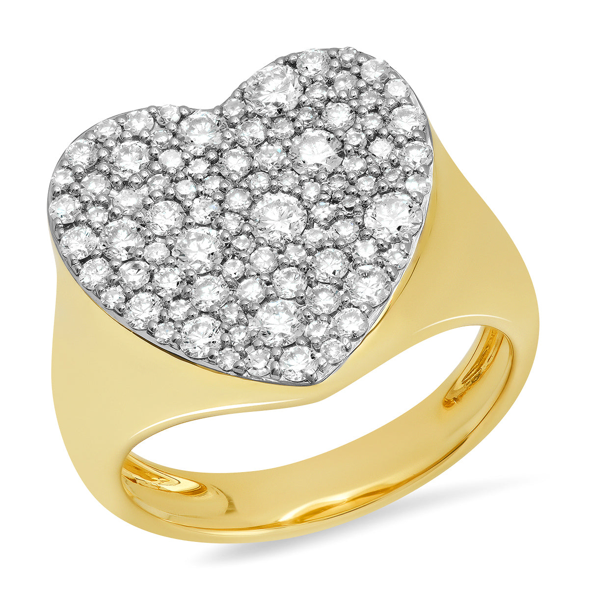 14K Yellow Gold Diamond Heart Signet Ring