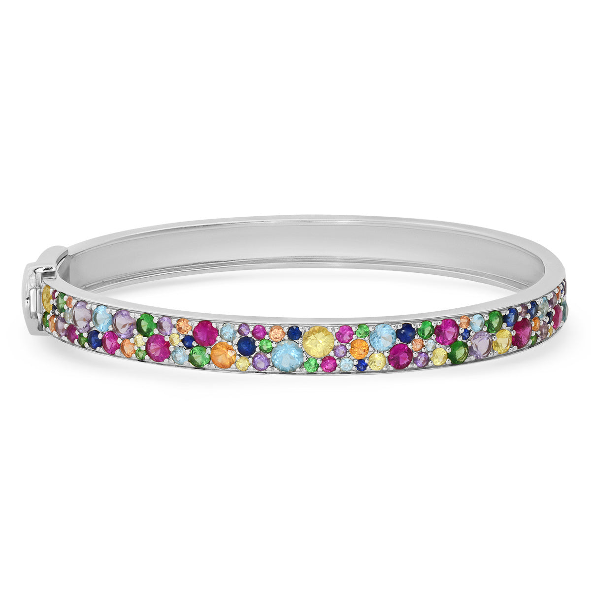 14K White Gold Multi Colored Cluster Bangle