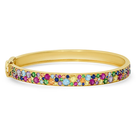 14K Yellow Gold Multi Colored Cluster Bangle