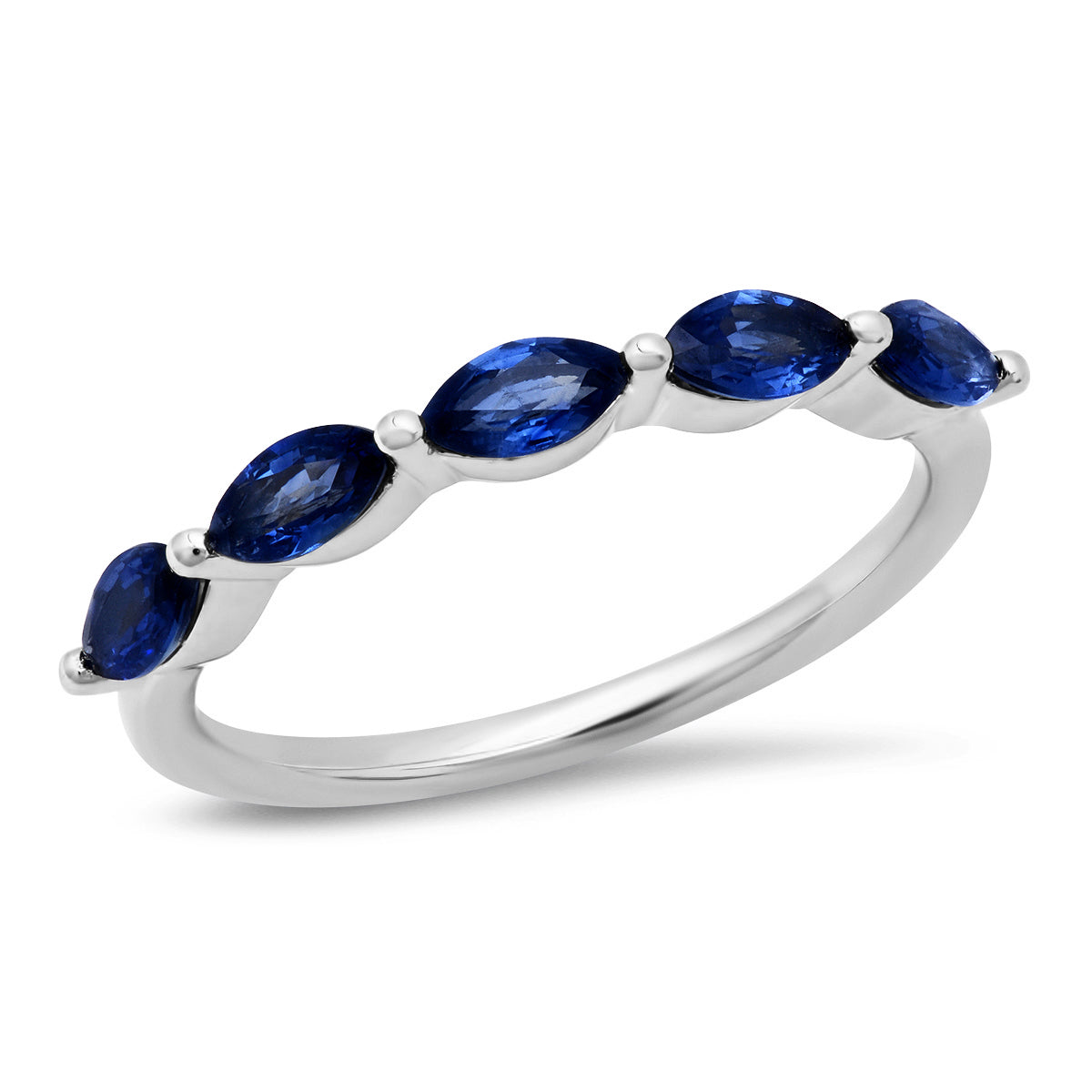 14K White Gold Blue Sapphire Marquise Half Eternity Band