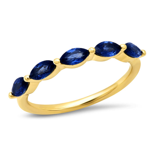 14K Yellow Gold Blue Sapphire Marquise Half Eternity Band