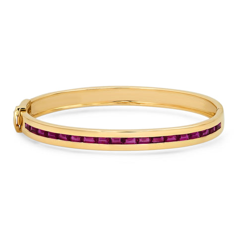 14K Yellow Gold Ruby Baguette Row Bangle