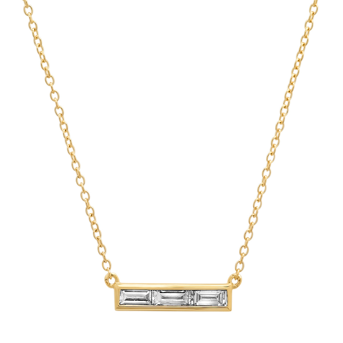 14K Yellow Gold Triple Diamond Baguette Necklace 