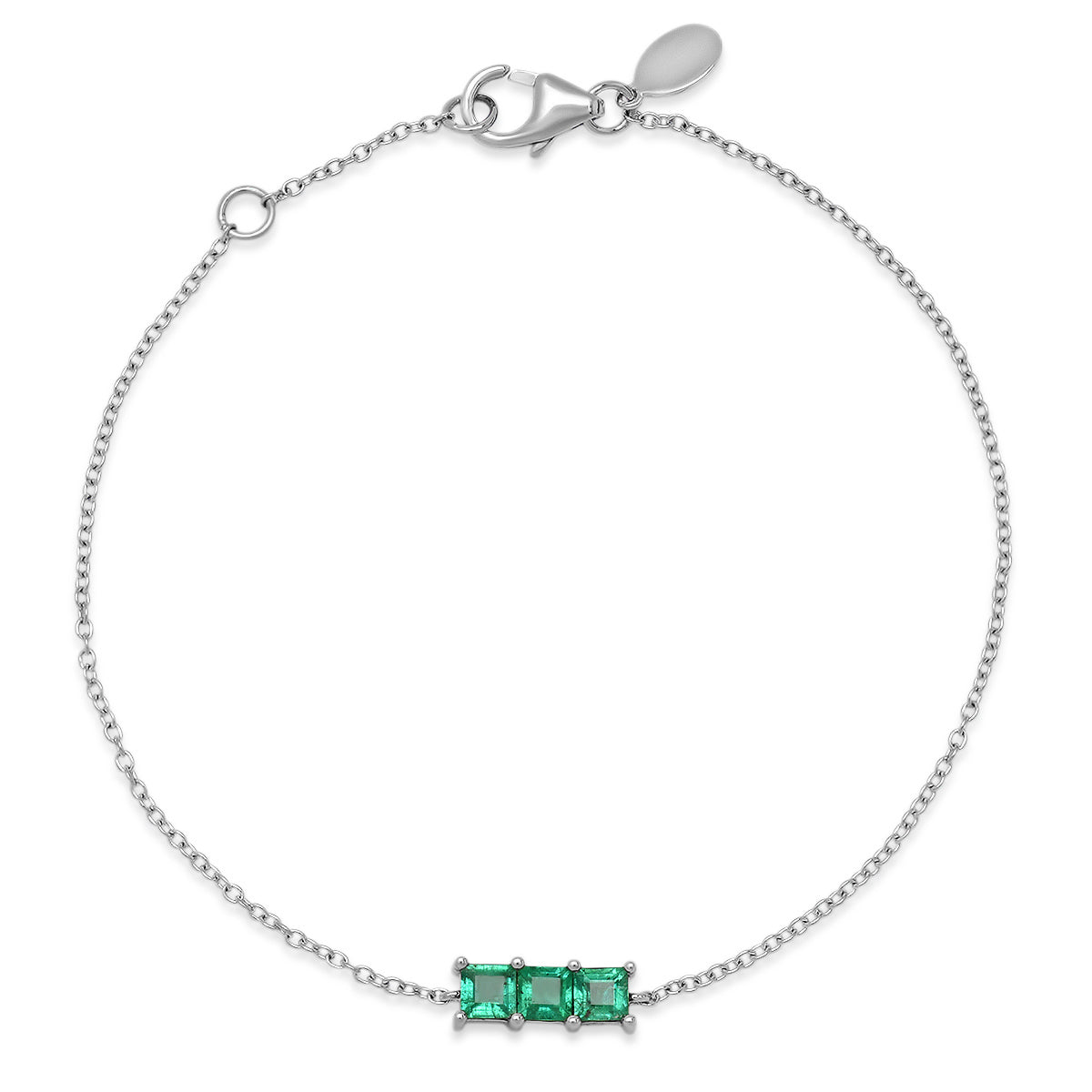 14K White Gold Triple Emerald Princess Cut Bracelet