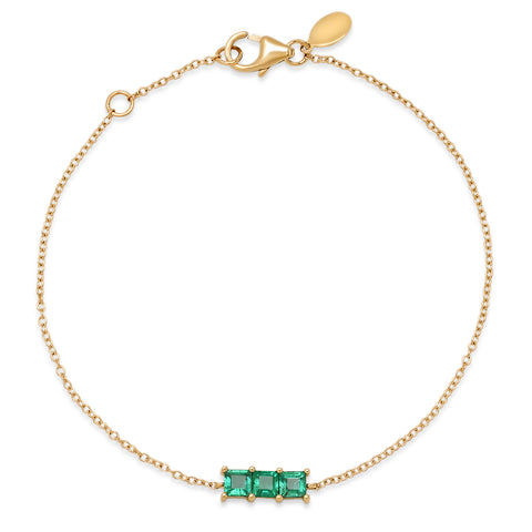 14K Yellow Gold Triple Emerald Princess Cut Bracelet