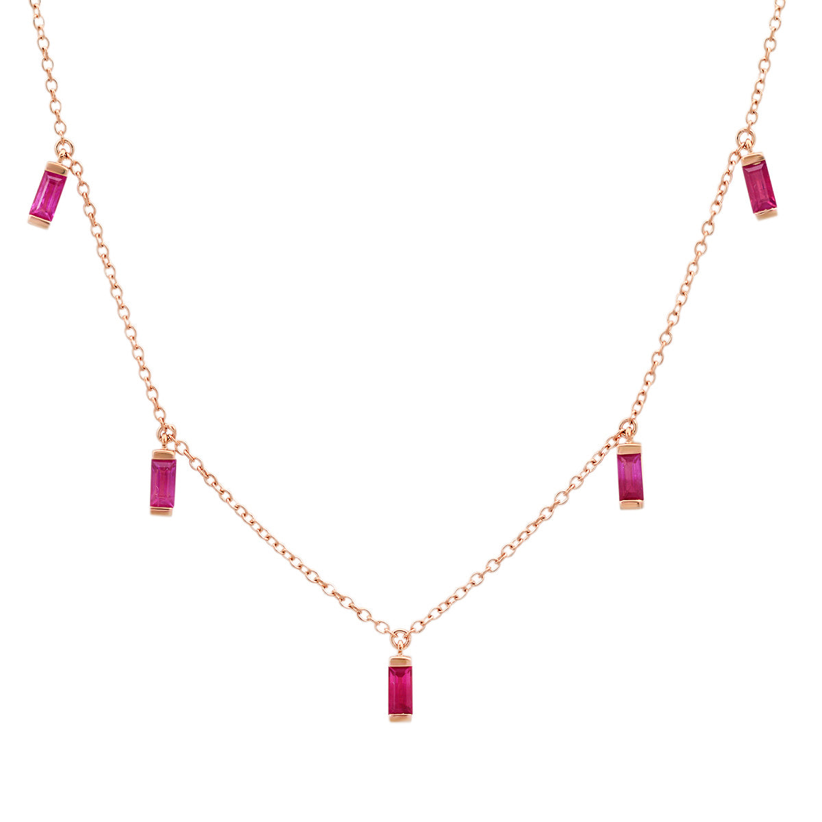 14K Rose Gold Ruby Baguette Necklace