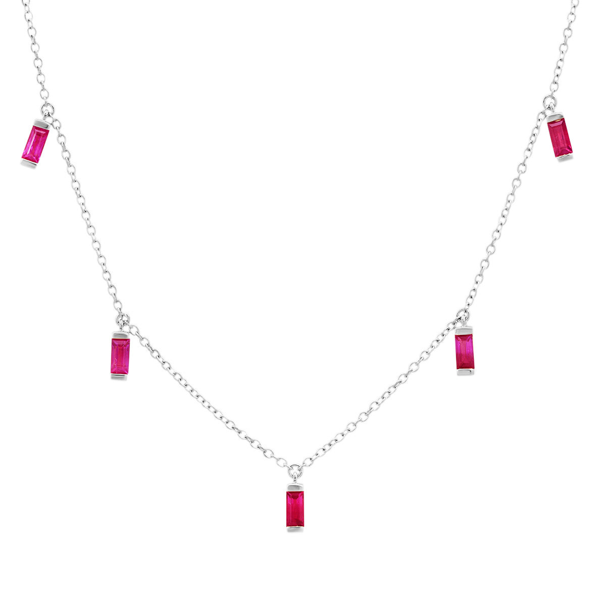 14K White Gold Ruby Baguette Necklace