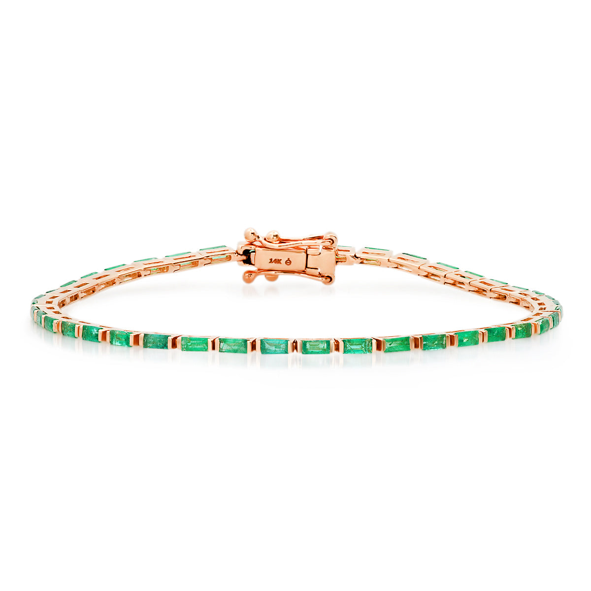 14K Rose Gold Emerald Baguette Tennis Bracelet