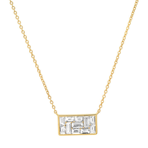 14K Yellow Gold Diamond Rectangle Illusion Necklace 