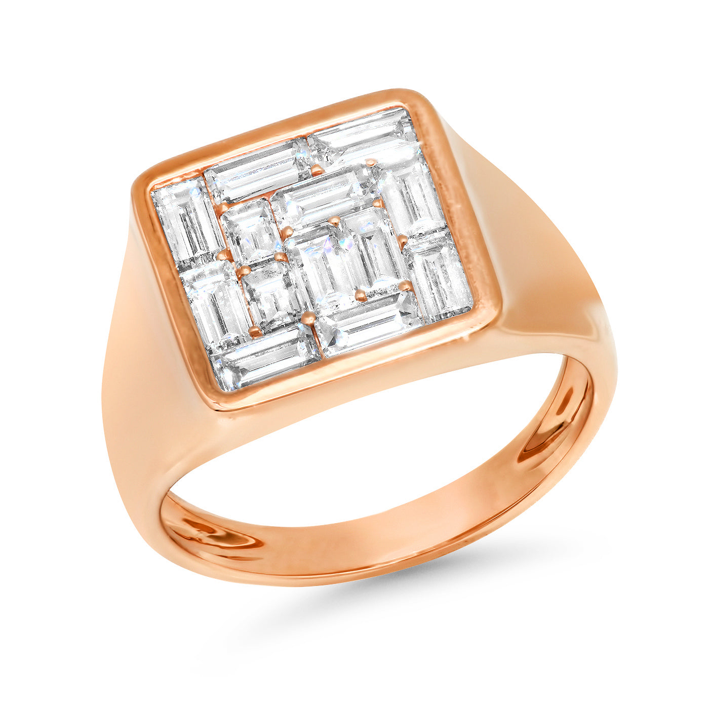14K Rose Gold Diamond Illusion Signet Ring 