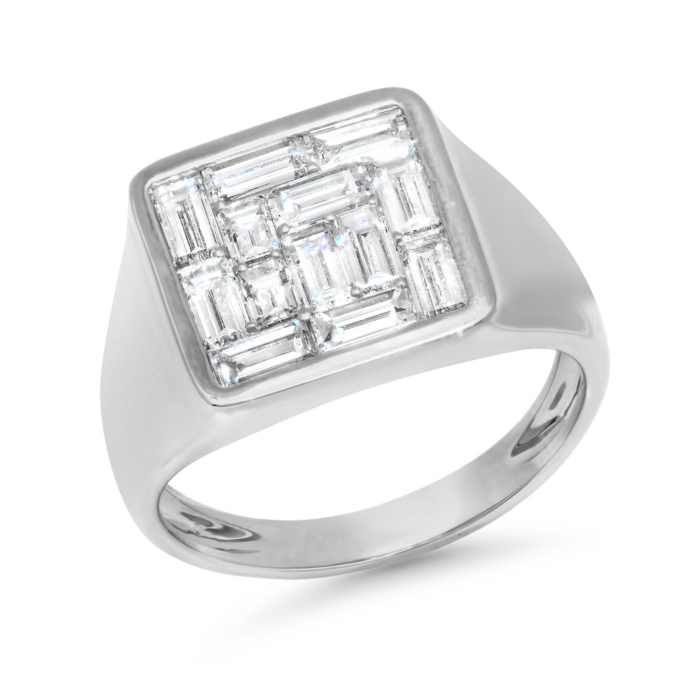 14K White Gold Diamond Illusion Signet Ring 