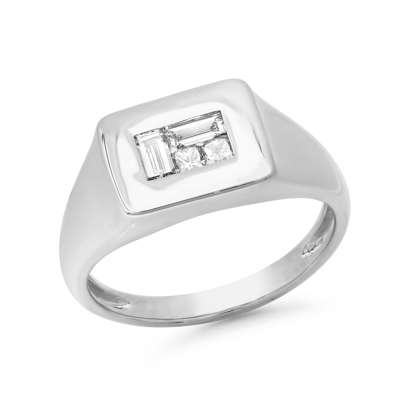 14K White Gold Diamond Multi Cut Illusion Signet Ring 