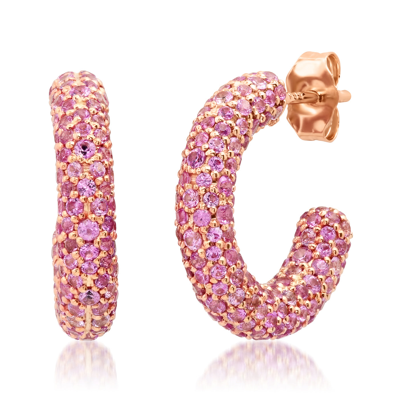 14K Rose Gold Mini Pink Sapphire Party Hoops 