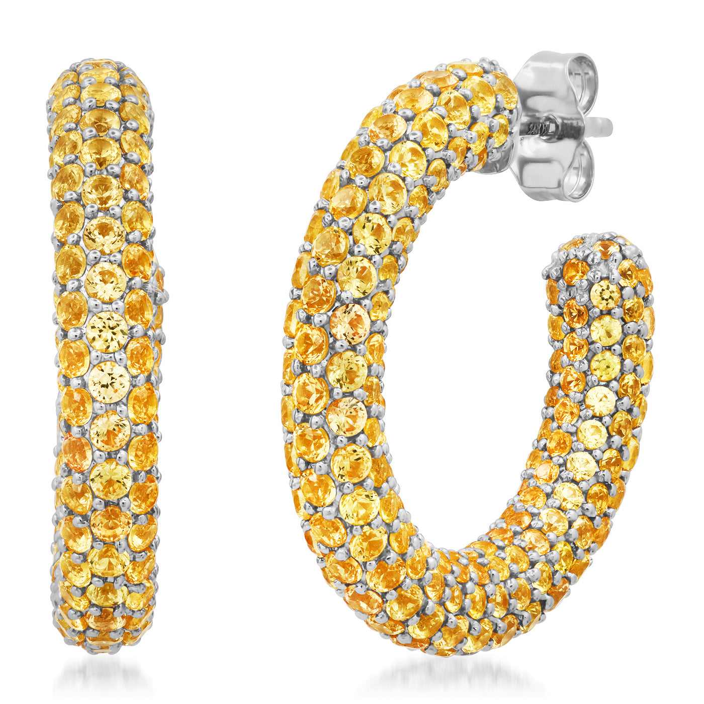 14K White Gold Yellow Sapphire Party Hoops