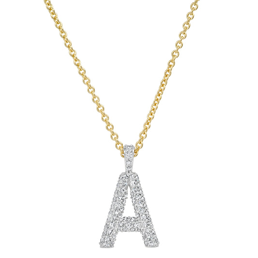 14K Yellow Gold Diamond Puffy Initial Necklace