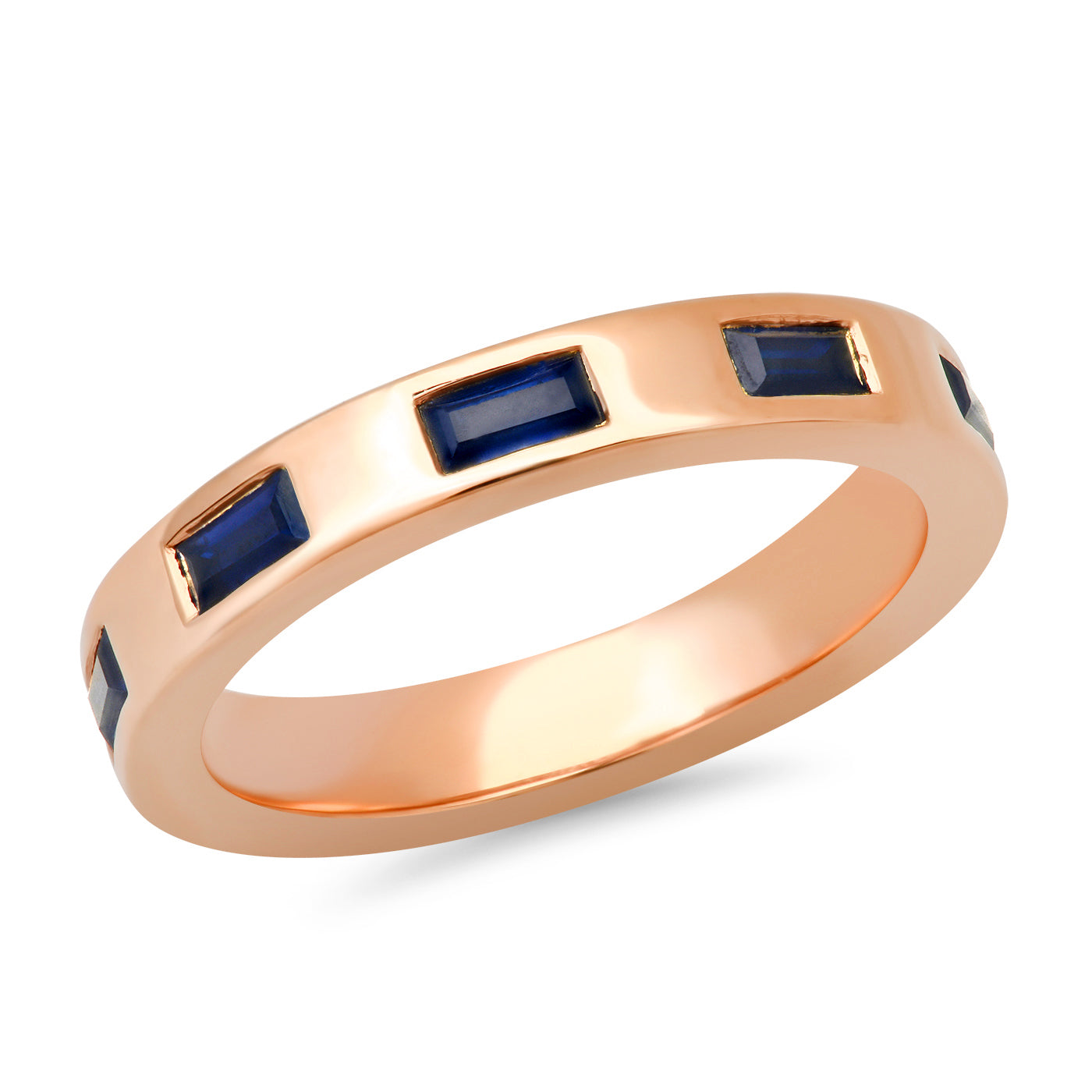 14K Rose Gold Stationary Blue Sapphire Baguette Ring