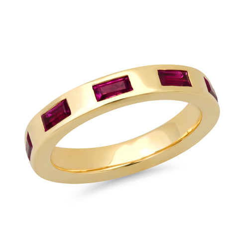 14K Yellow Gold Stationary Ruby Baguette Ring