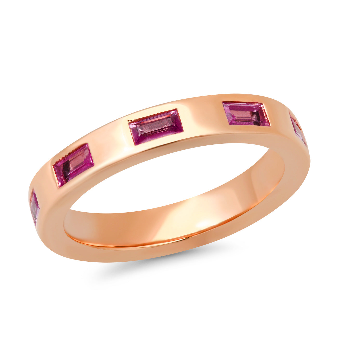 14K Rose Gold Stationary Pink Sapphire Baguette Ring
