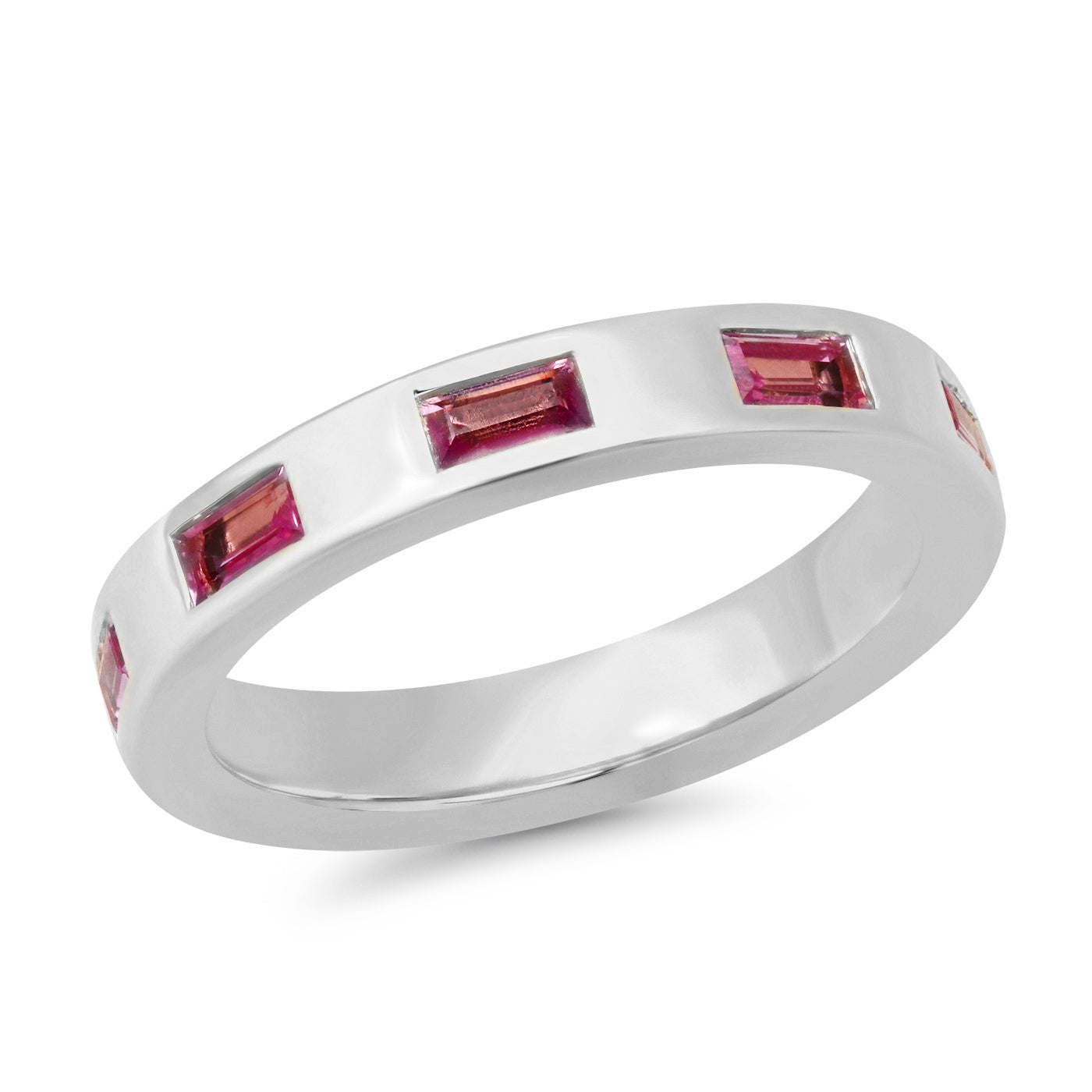 14K White Gold Stationary Pink Sapphire Baguette Ring