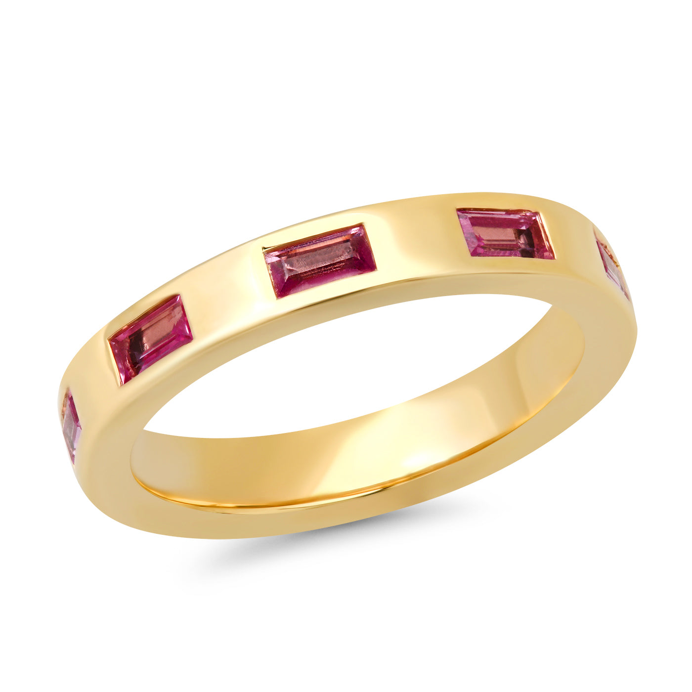 14K Yellow Gold Stationary Pink Sapphire Baguette Ring