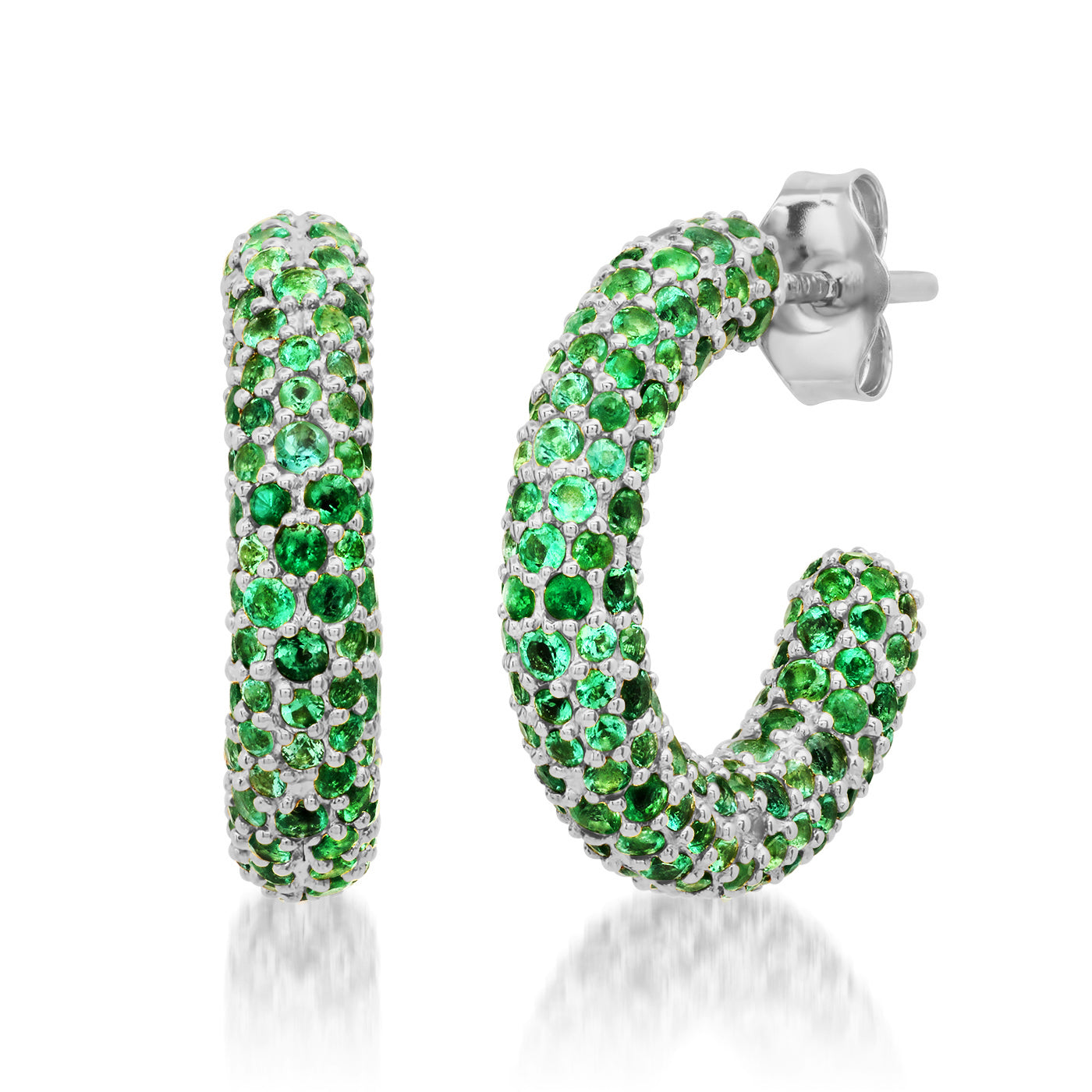 14K White Gold Mini Emerald Party Hoops