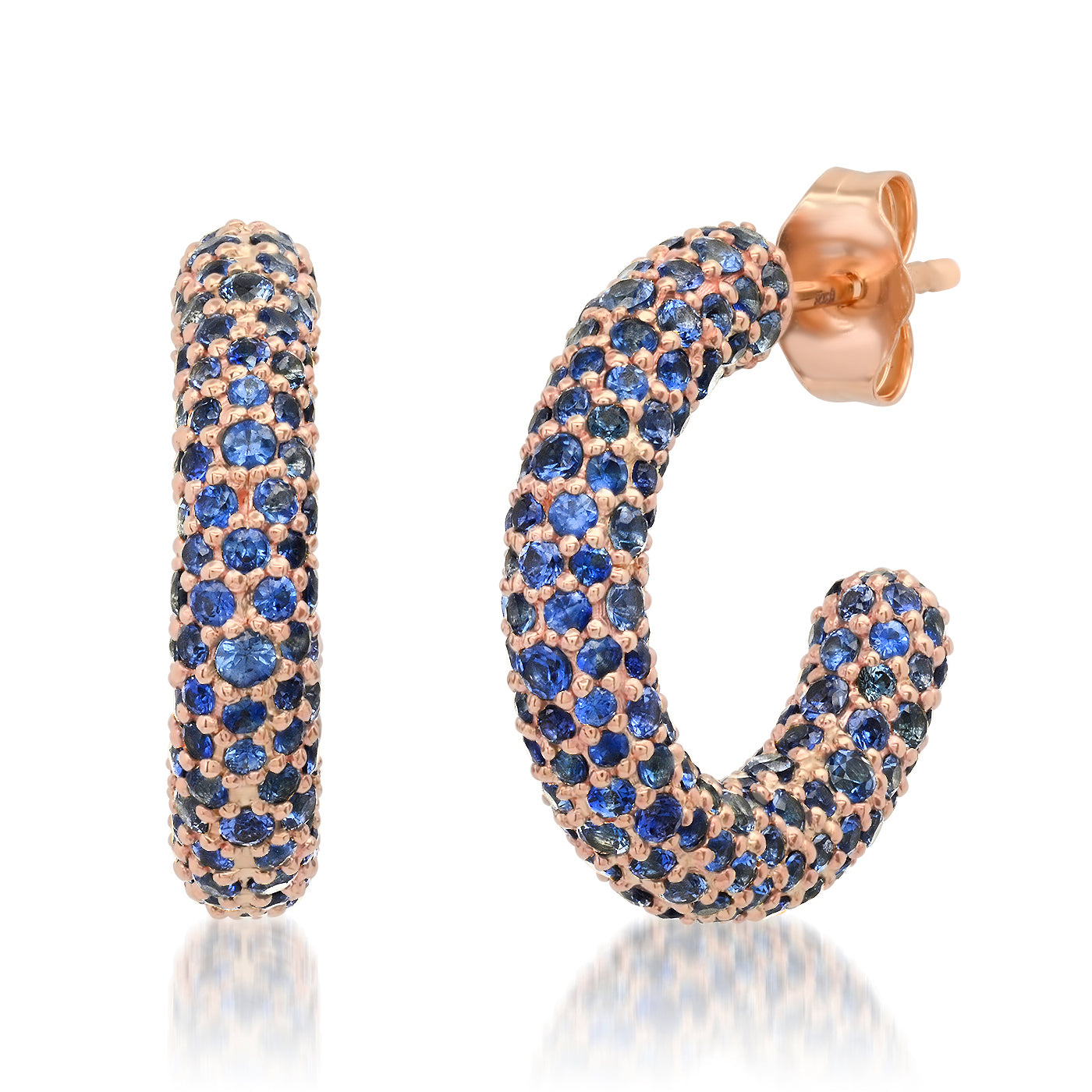  14K Rose Gold Mini Blue Sapphire Party Hoops 