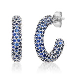14K White Gold  Mini Blue Sapphire Party Hoops 