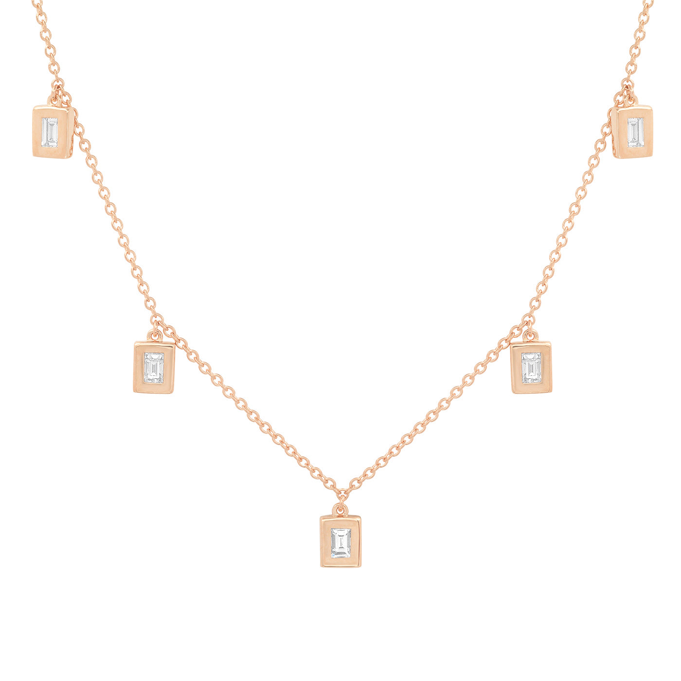 14K Rose Gold Diamond Baguette Drop Necklace 