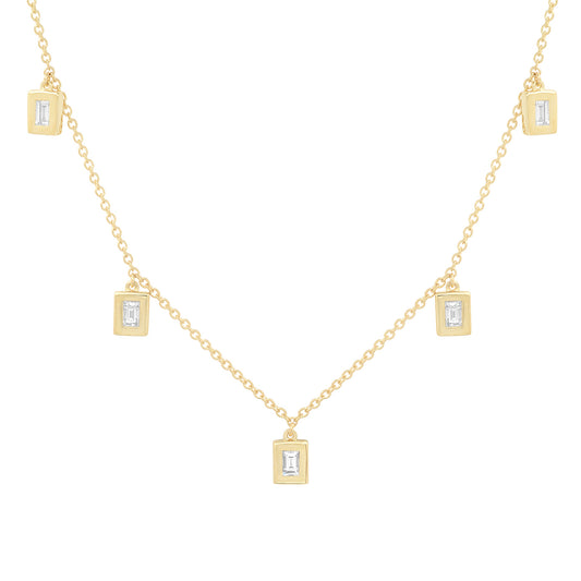 14K Yellow Gold Diamond Baguette Drop Necklace 