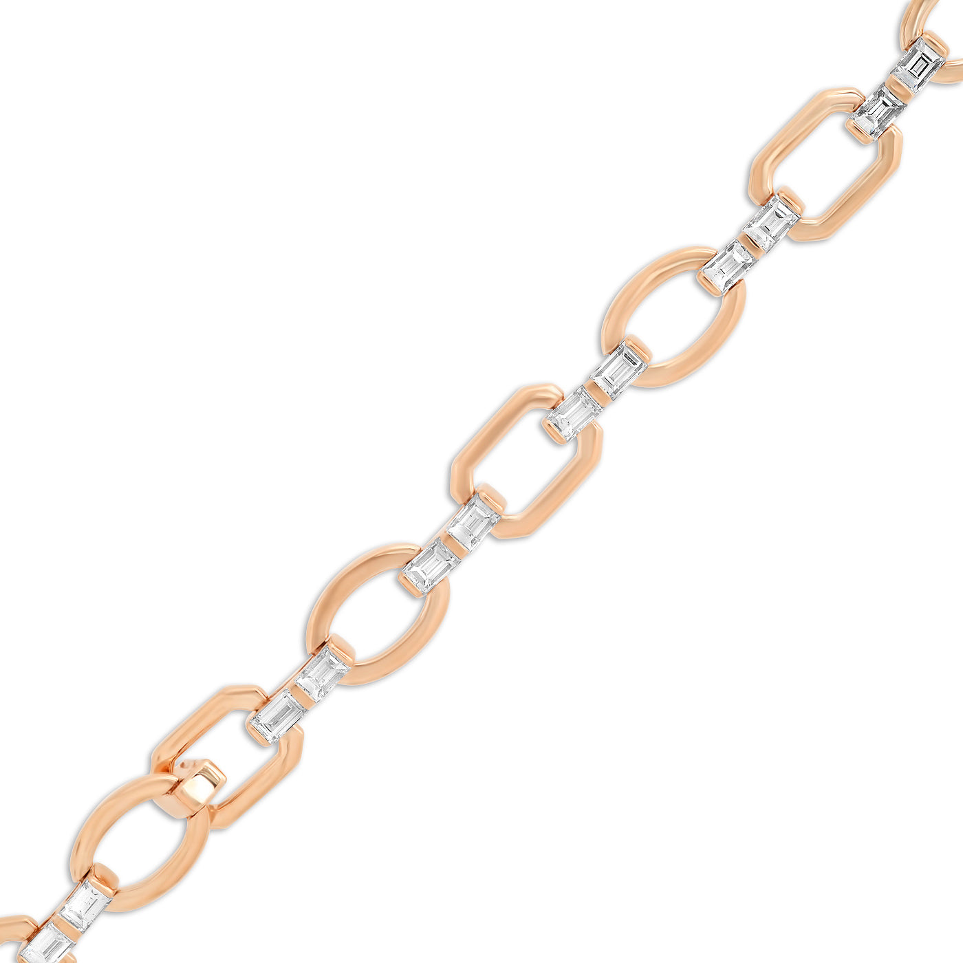 14K Rose Gold Diamond Baguette Flat Link Bracelet 