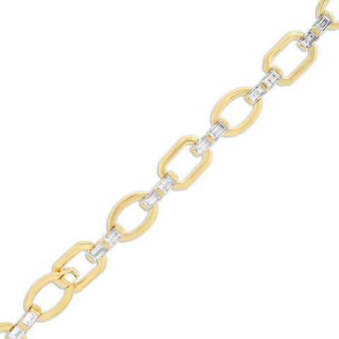 14K Yellow Gold Diamond Baguette Flat Link Bracelet 
