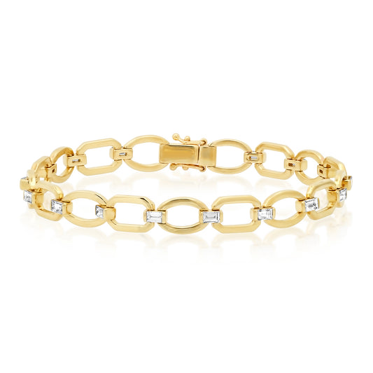 14K Yellow Gold Diamond Baguette Flat Link Bracelet 