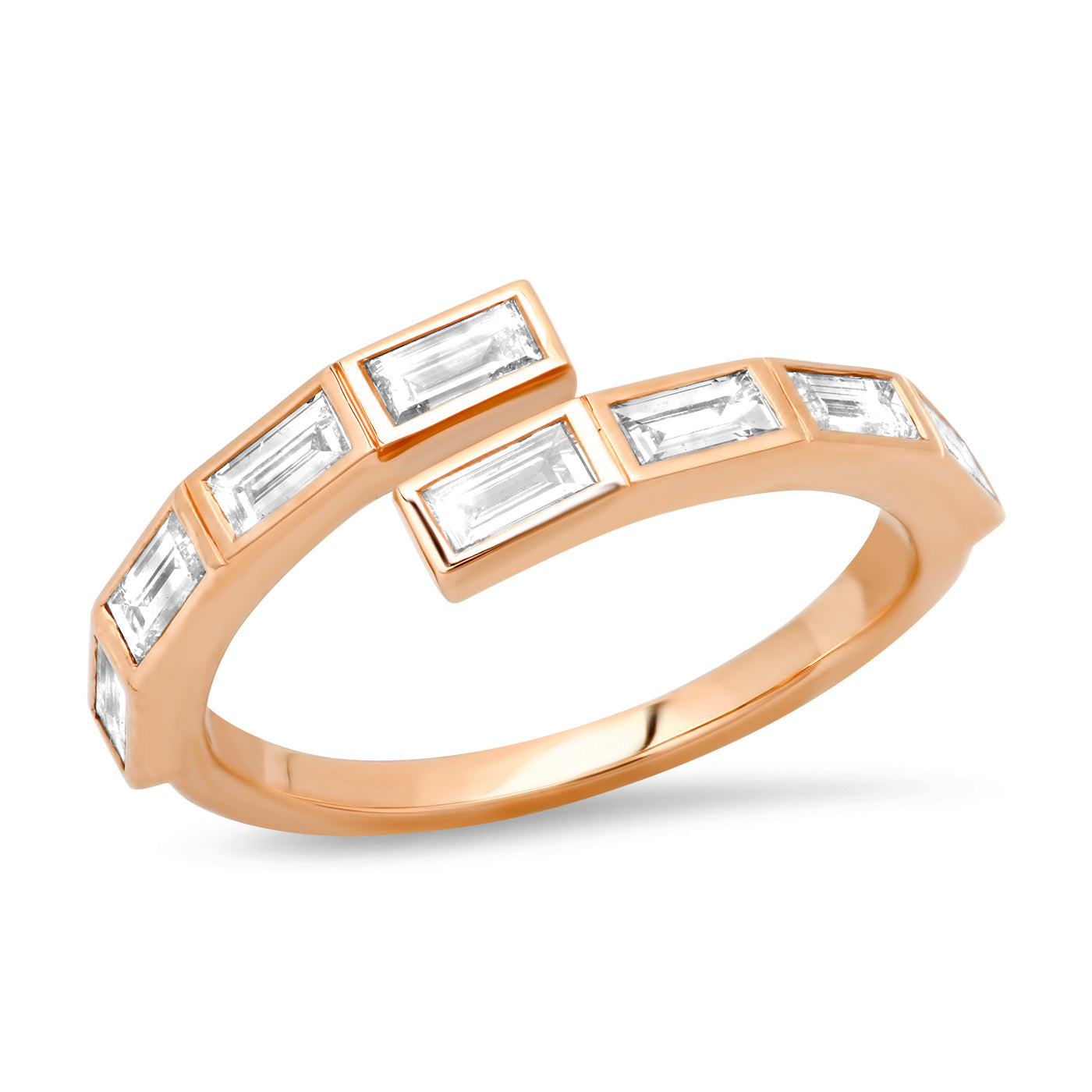 14K Rose Gold Diamond Baguette Wrap Ring 