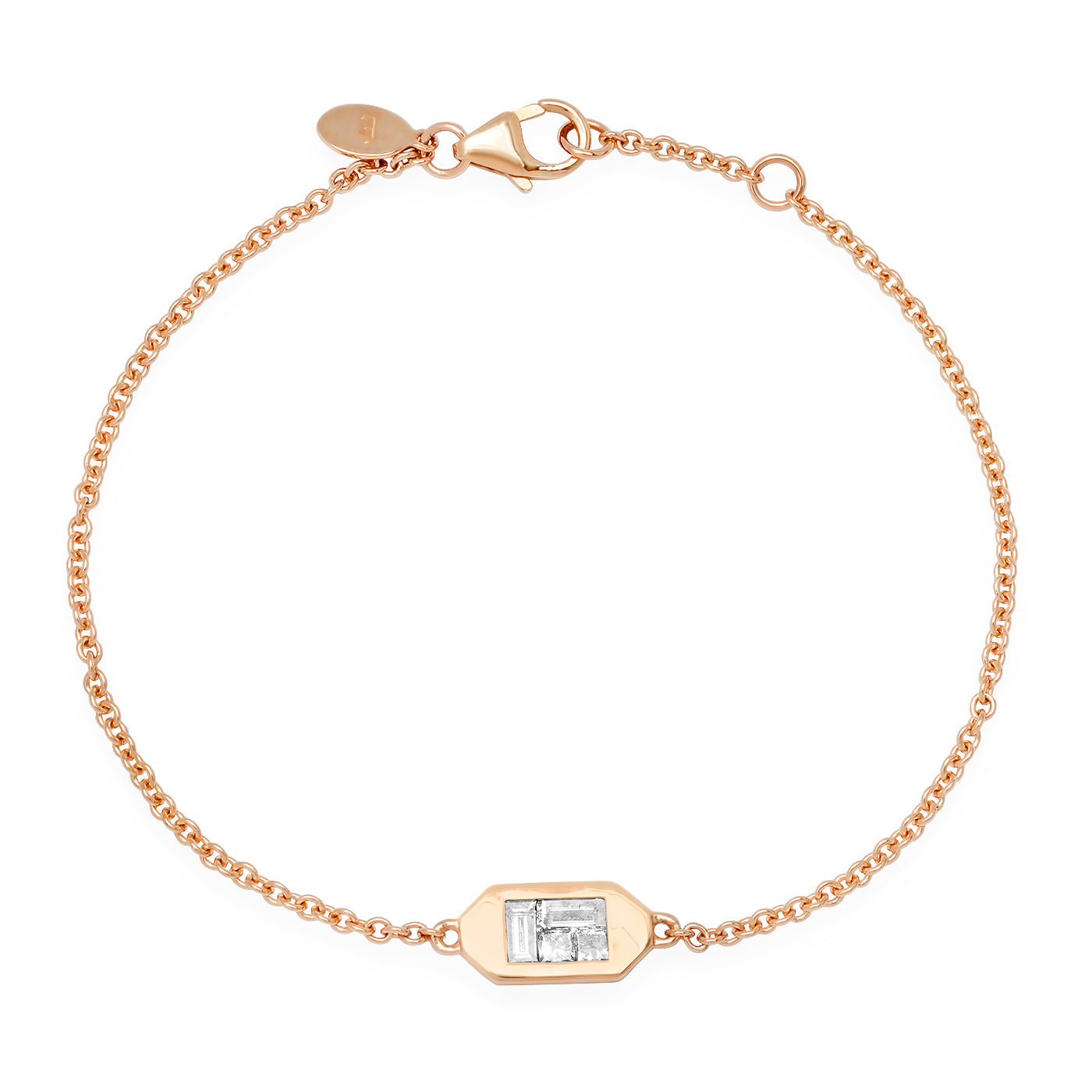 14K Rose Gold Diamond Baguette ID Bracelet 