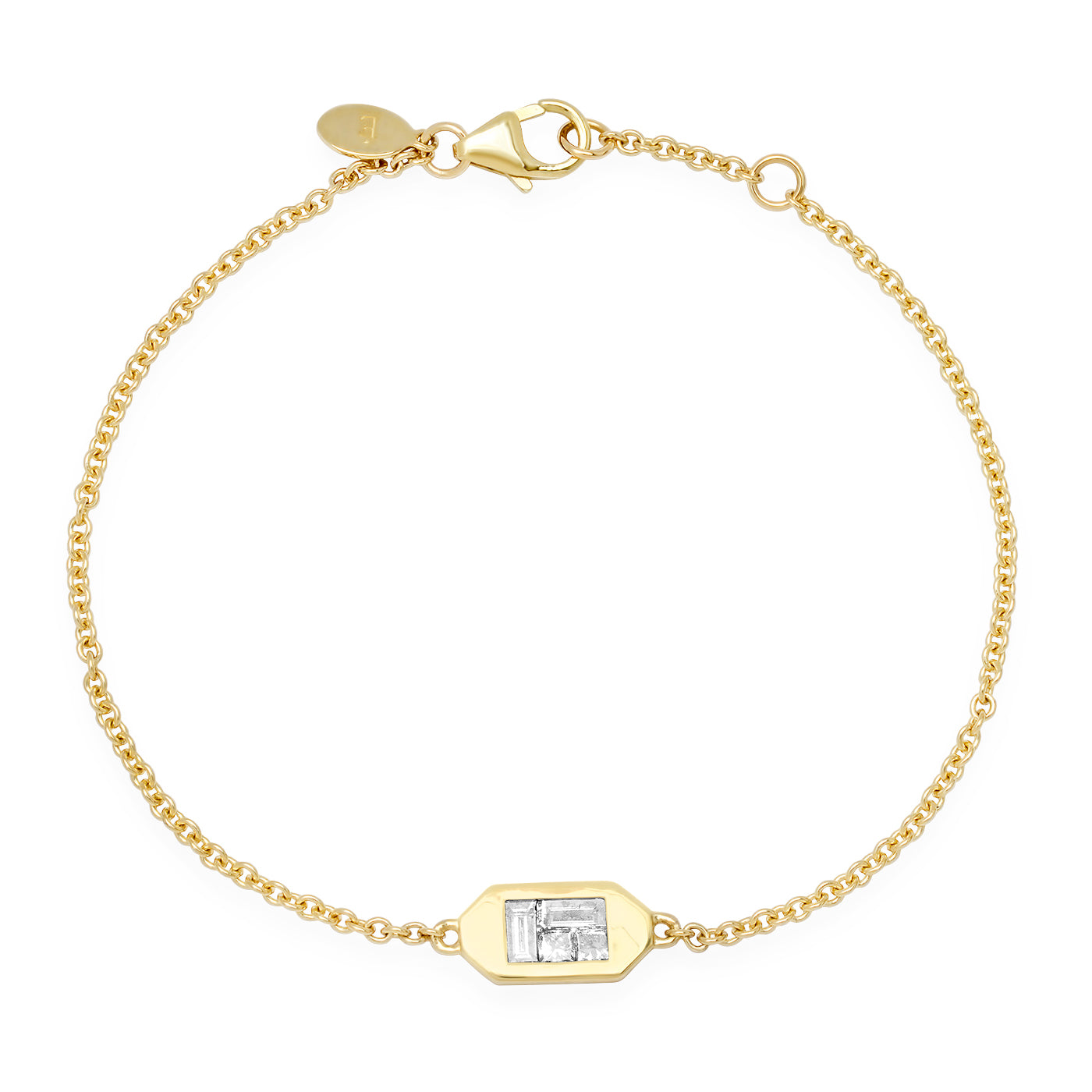 14K Yellow Gold Diamond Baguette ID Bracelet 
