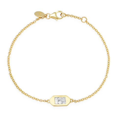 14K Yellow Gold Diamond Baguette ID Bracelet 