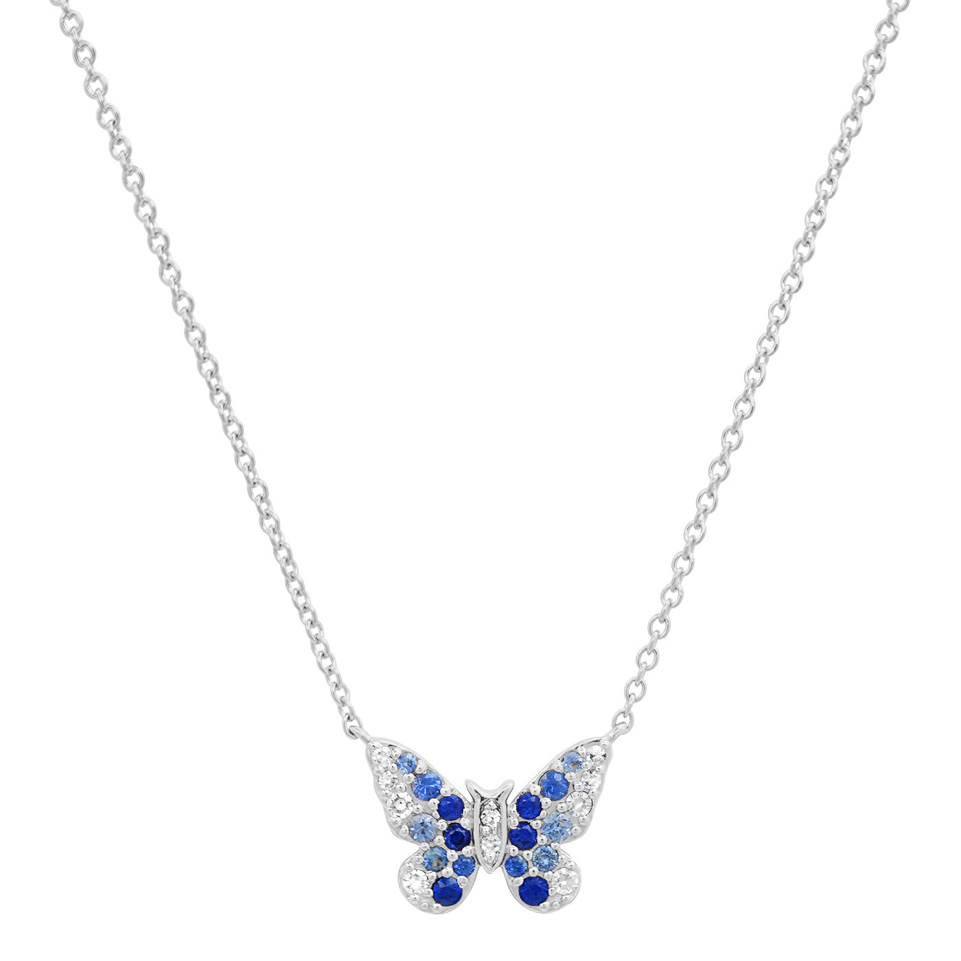 14K White Gold Mini Blue and Diamond Ombré Butterfly Necklace